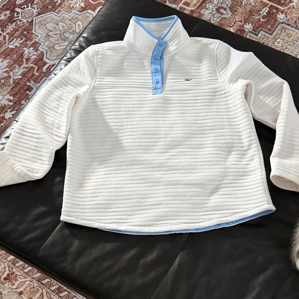 Vineyard Vines White and Blue Quarter-Zip Pullover
